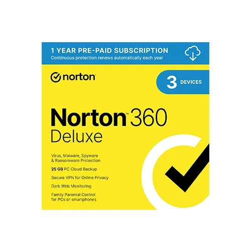 Norton 360 Deluxe – 3 Device, 1-Year Retail License (Digital Delivery) product artwork
